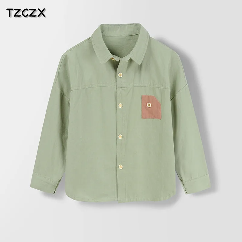 New Spring Children Boy's Shirts Simple pastoral fresh Style Thick Cotton 100% Full-sleeved Kids Shirts Clothing