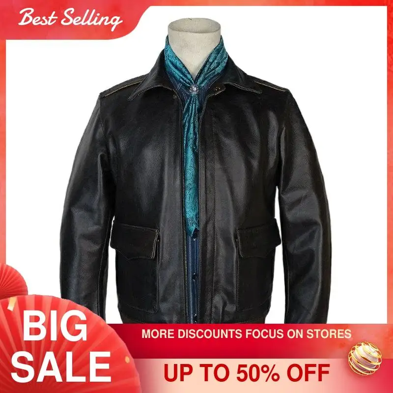 

2021 Dark Brown Military Style Genuine Pilot Leather Jacket Plus Size 4XL Real Natural Cowhide Autumn A2 Aviation Coat