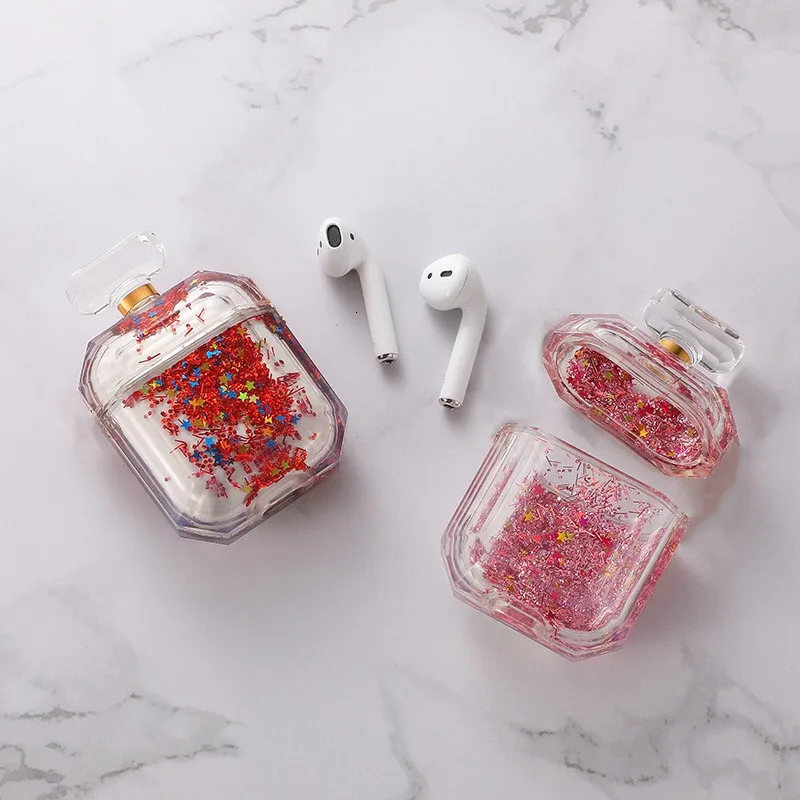 Для Apple AirPods чехол флакон духов беспроводной Bluetooth чехол для гарнитуры роскошный зыбучий песок прозрачный силиконовый наушник чехол coque