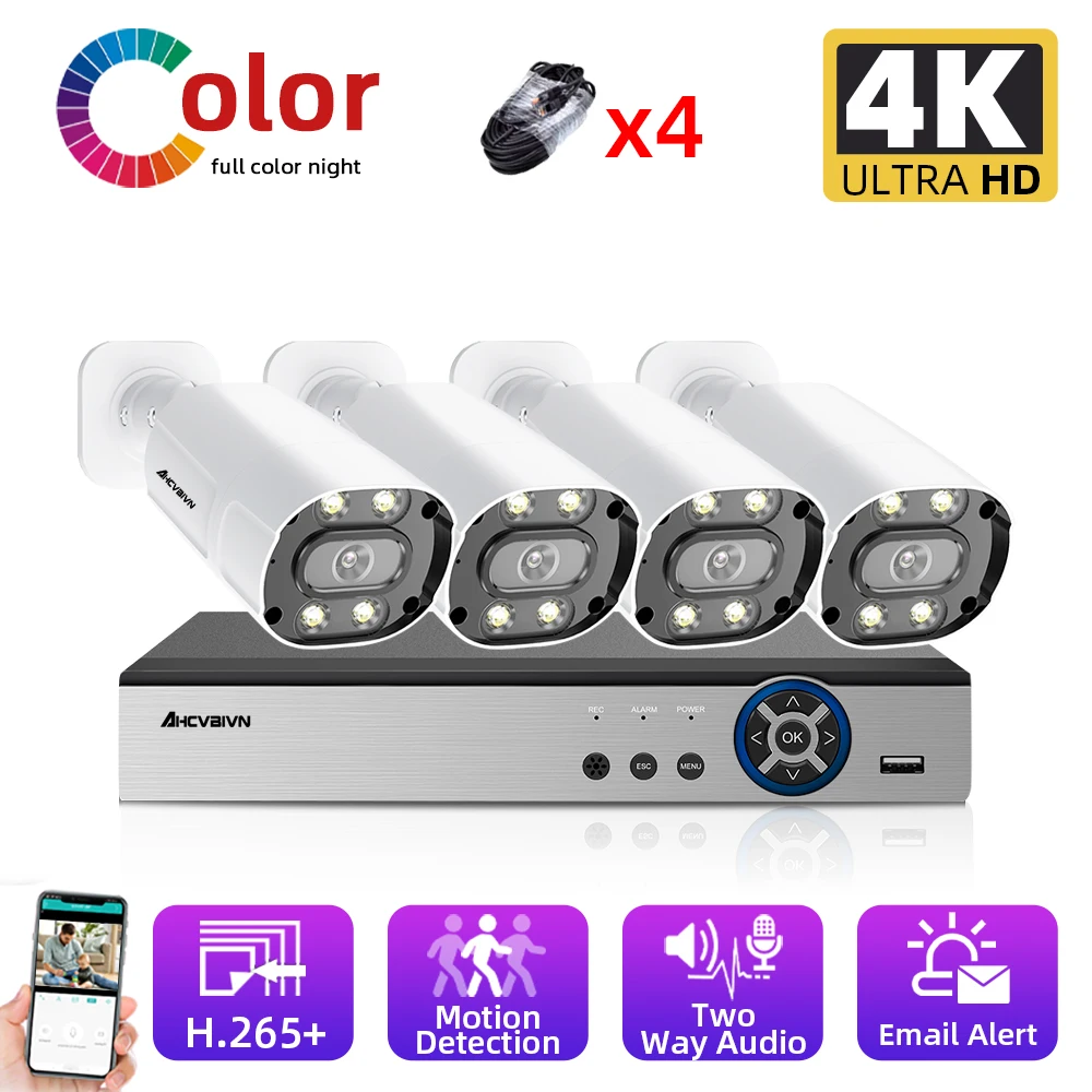 

8MP CCTV Camera Security System Kit 4K 4CH POE NVR Kit Color Night Vision IP Camera Video Surveillance System Set 4Channel XMEYE