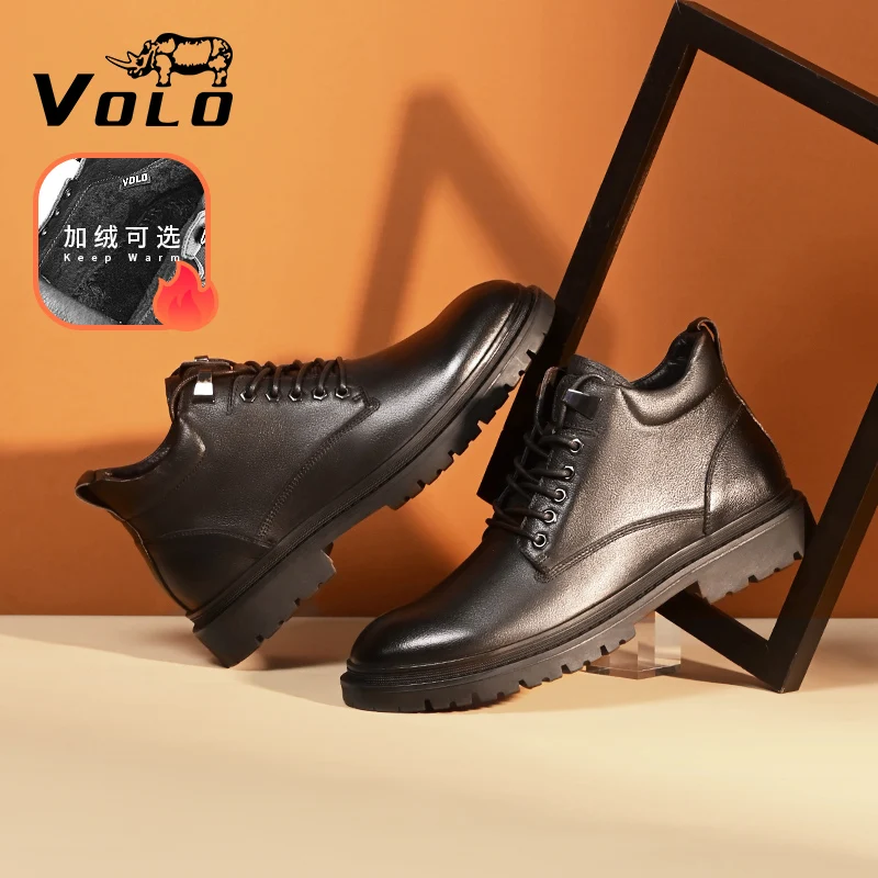 

VOLOWarm Martin boots Men's boots Lace-up casual winter fleece men's shoes High top leather shoes
