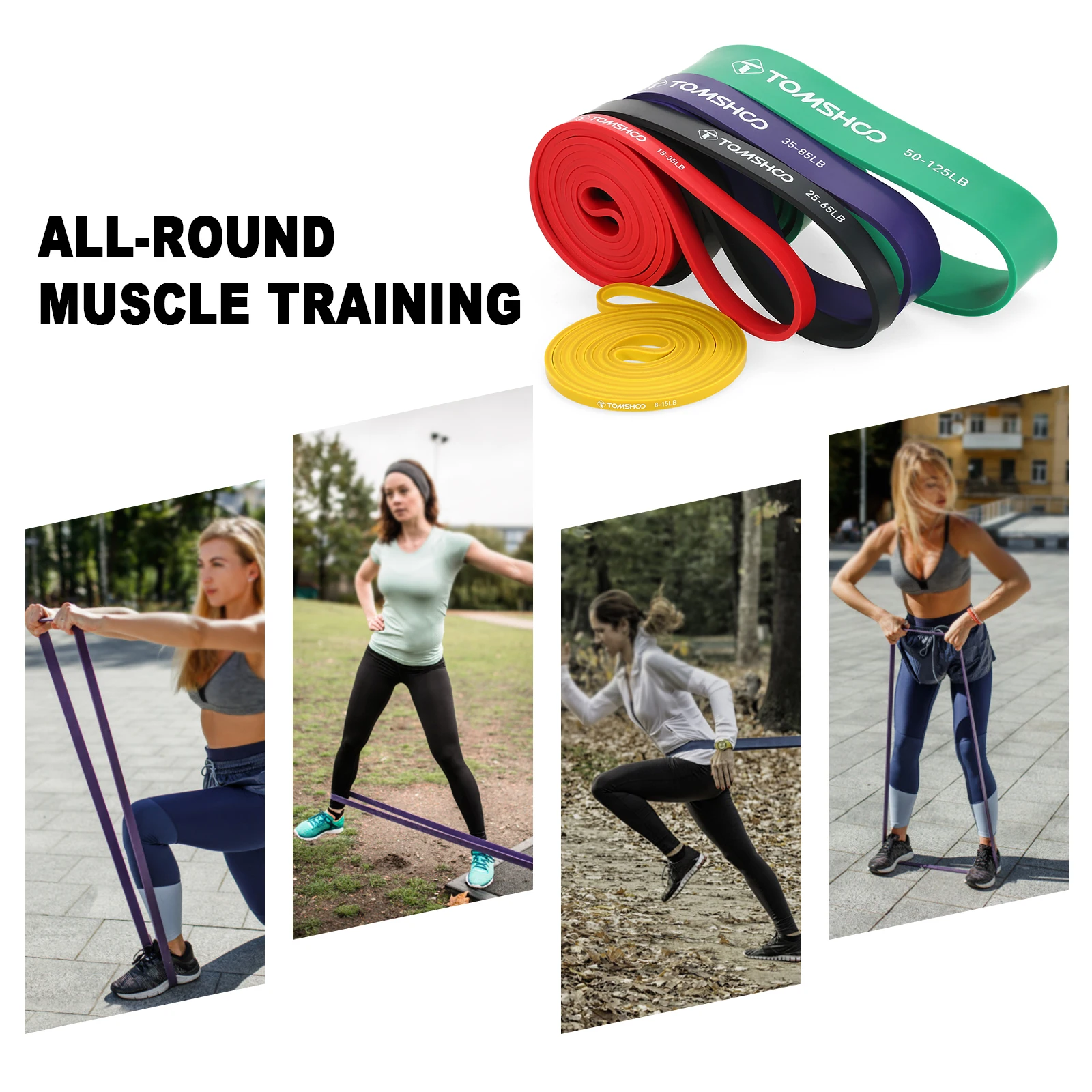 

TOMSHOO 4pcs Pull Up Assist Bands Set Resistance Loop Bands Powerlifting Workout Exercise Stretch Bands with Carry Bag