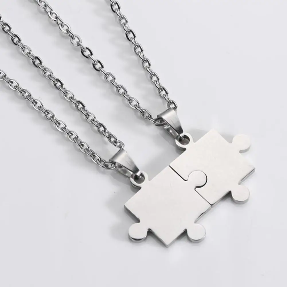 

1 Pair Geometry Couple Titanium Steel Pendants Necklaces Smooth Puzzle Chain Necklaces for Friendship Lover Valentine Gifts