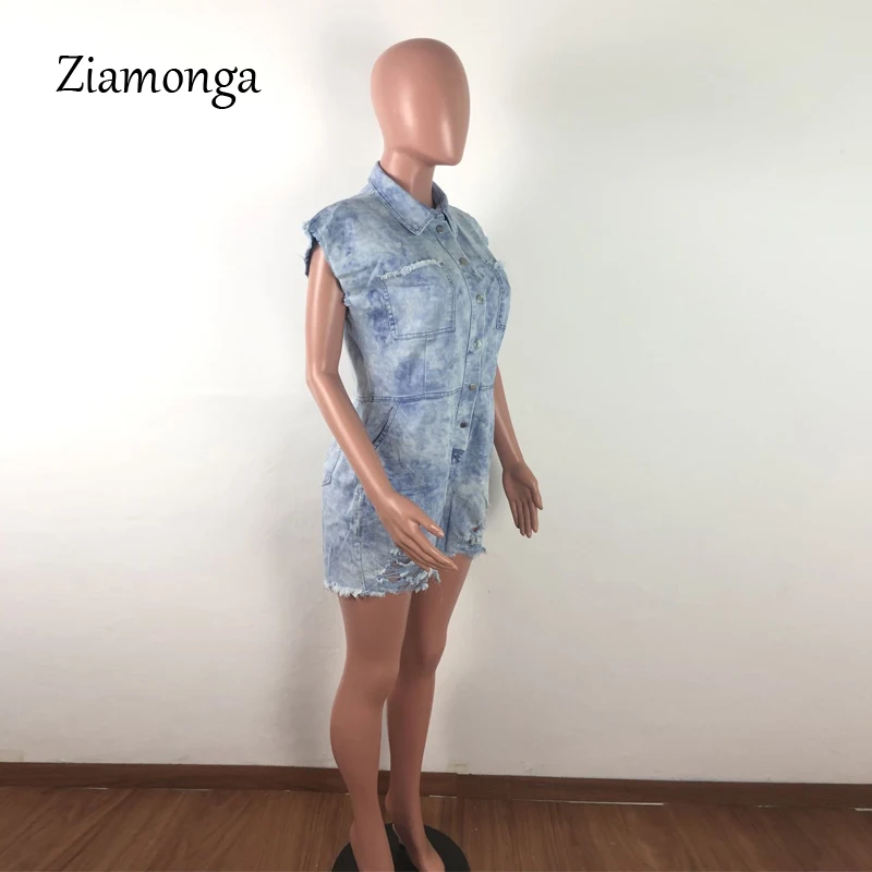 Ziamonga/Летний джинсовый комбинезон с коротким рукавом для женщин; Короткий комбинезон на пуговицах с отложным воротником; Повседневные Вечерние комбинезоны с карманами