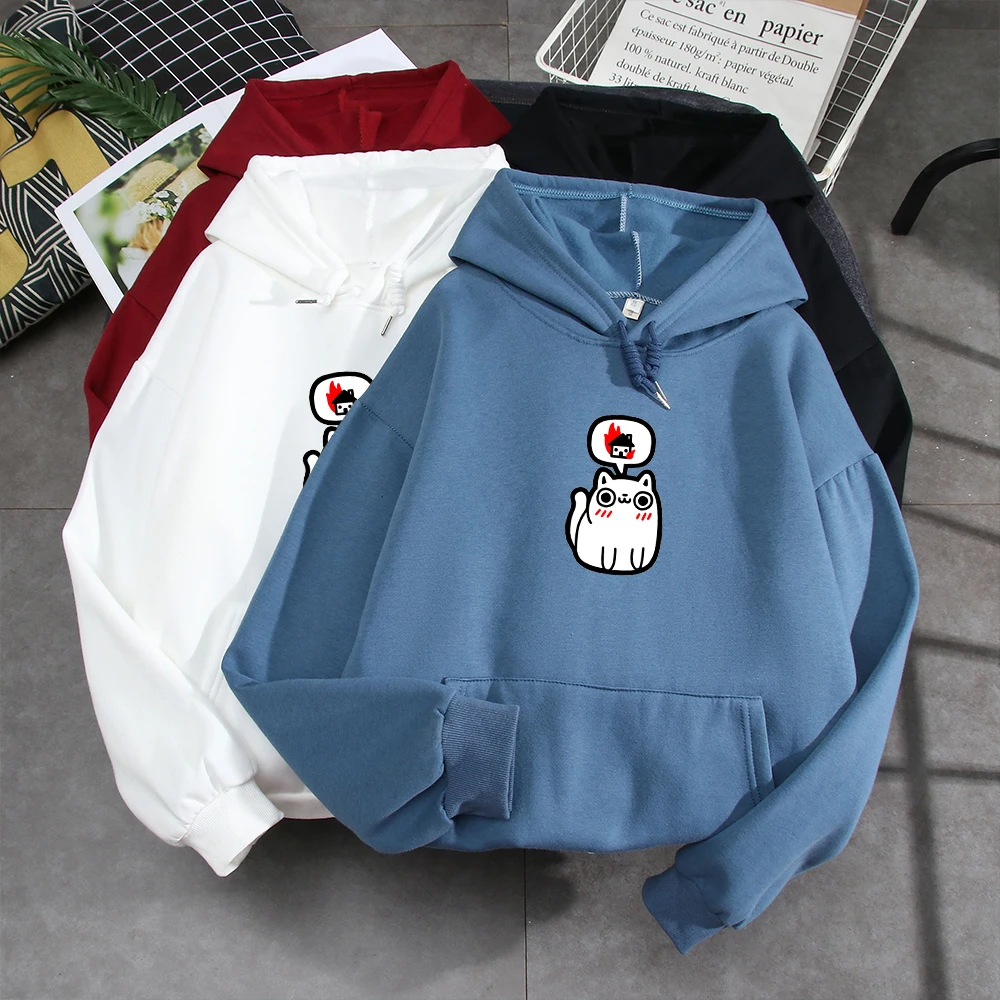 Cotton Loose Fit Hoodie Pullover Oversize Hoodies Women Sweetshirts Tops Cat Sweatshirt for Women Egirl Aesthetic Clothes Kawaii
