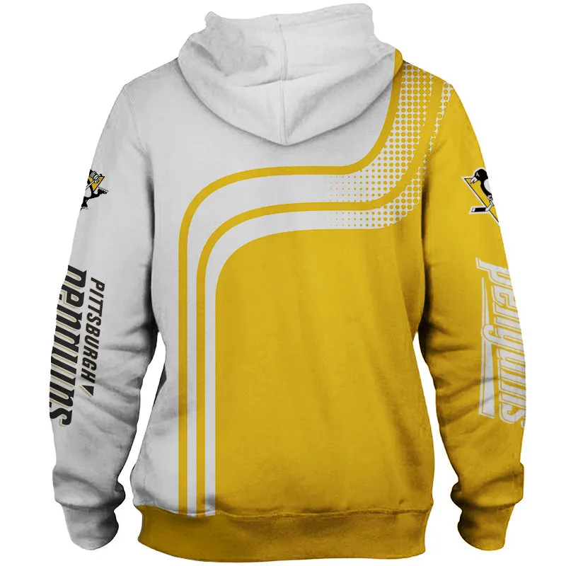 

Pittsburgh Men's Fashion 3D Hoodie White yellow stitching geometric line penguin print Penguins Cool outdoor sweatshirt