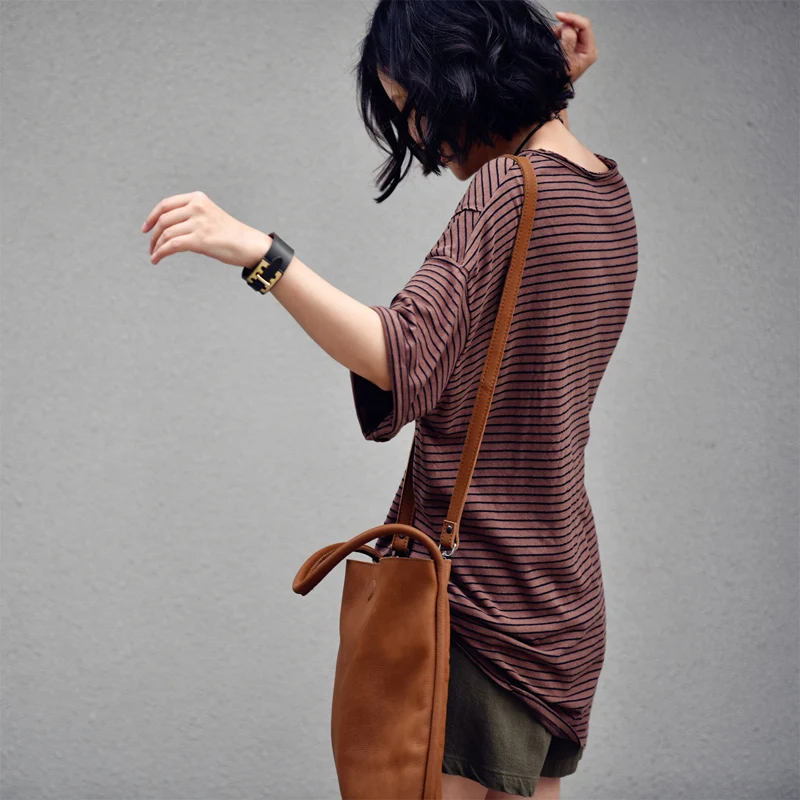 Футболка с круглым вырезом и короткими рукавами из хлопка льна MICOCO T1020C | Женская