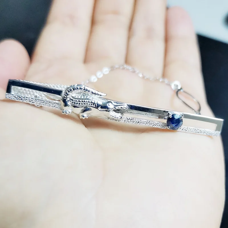 Мужские ювелирные изделия натуральный настоящий сапфир зажим для галстука стиль