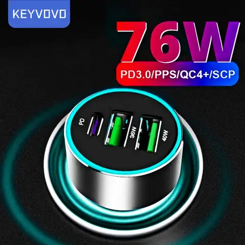Автомобильное зарядное устройство, 76 Вт, USB 4,0 Тип C PD, быстрая зарядка 3,0 QC4.0 PPS для iPhone 12 11 Xiaomi Samsung Oneplus Huawei P40