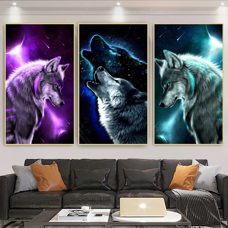 

Abstract Wall Art Lonely Howling Wolf Canvas Posters and Prints HD Canvas Painting Animal Pictures for Living Room Decor Cuadros