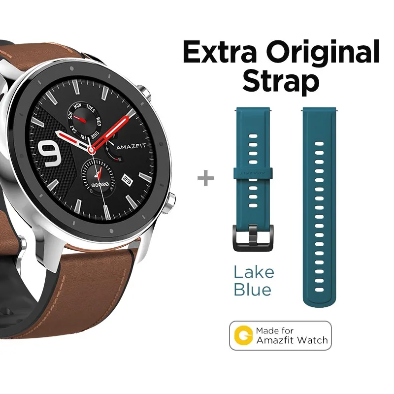 S-Exrea Lkblue Strap Глобальная версия Amazfit GTR 47 мм Смарт-часы 5ATM водонепроницаемые Смарт-часы 24 дня батарея управление музыкой кожаный силиконовый ремешок - Цвет: S-Exrea Lkblue Strap