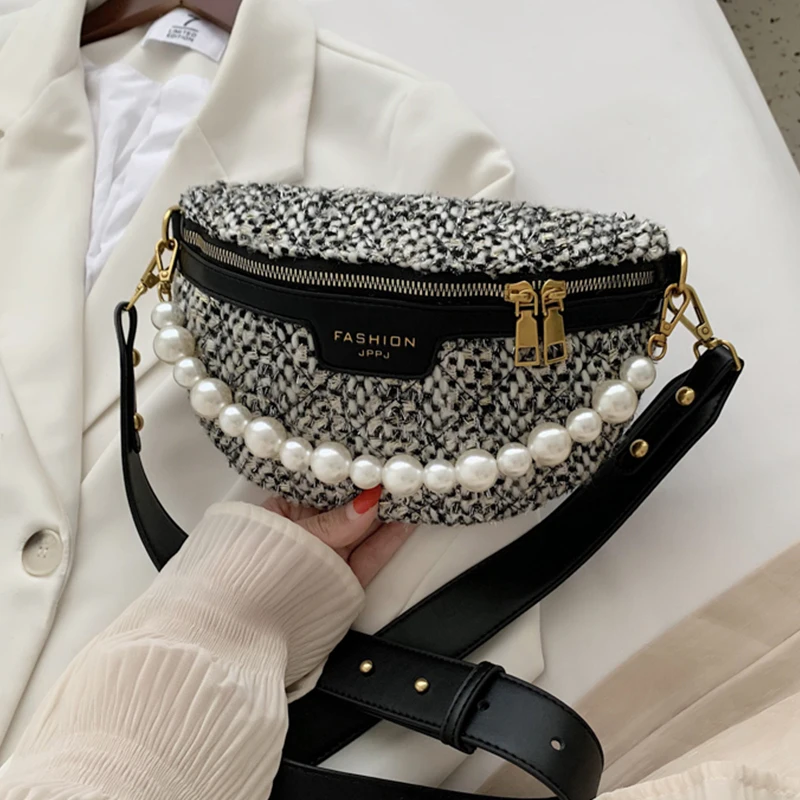 

с доставкой Pearl Designer Woolen cloth Crossbody Bags2020 Winter Shoulder Handbags Female Travel Branded Trending Hand Bag