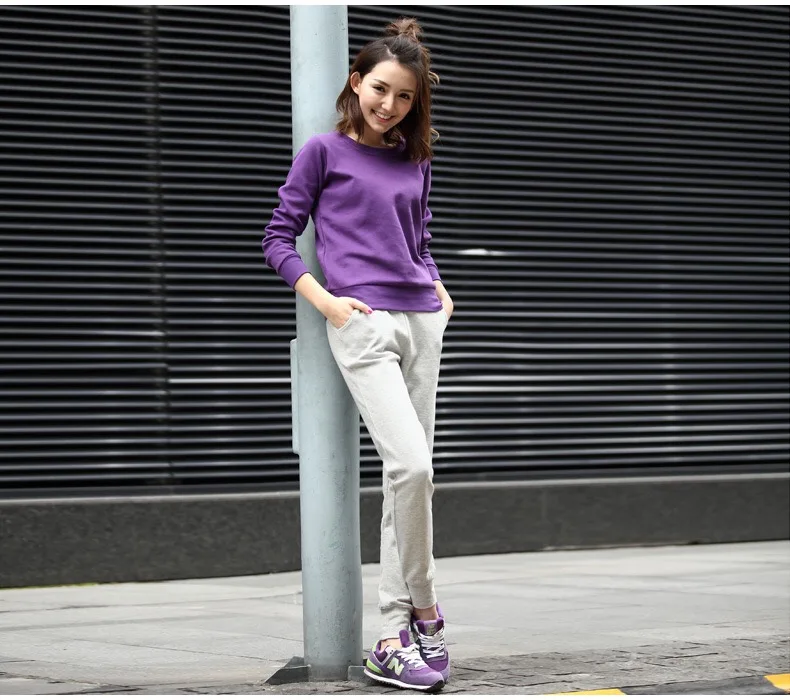 Сплошной цвет толстовка осень и зима Женская хлопчатобумажная Повседневная