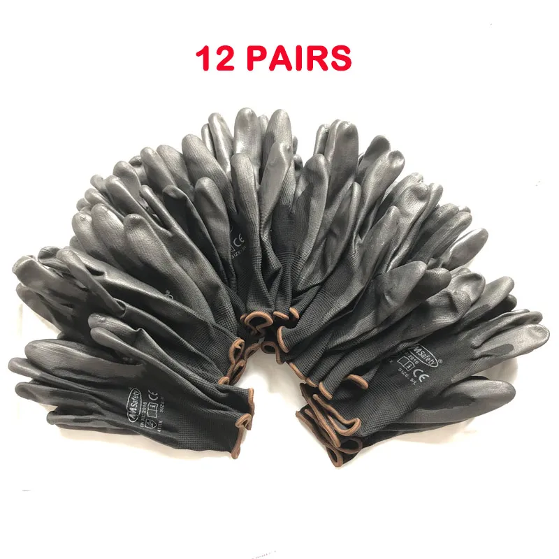 Рабочие перчатки PU1350 Нескользящие черные рабочие из полиэстера и нейлона