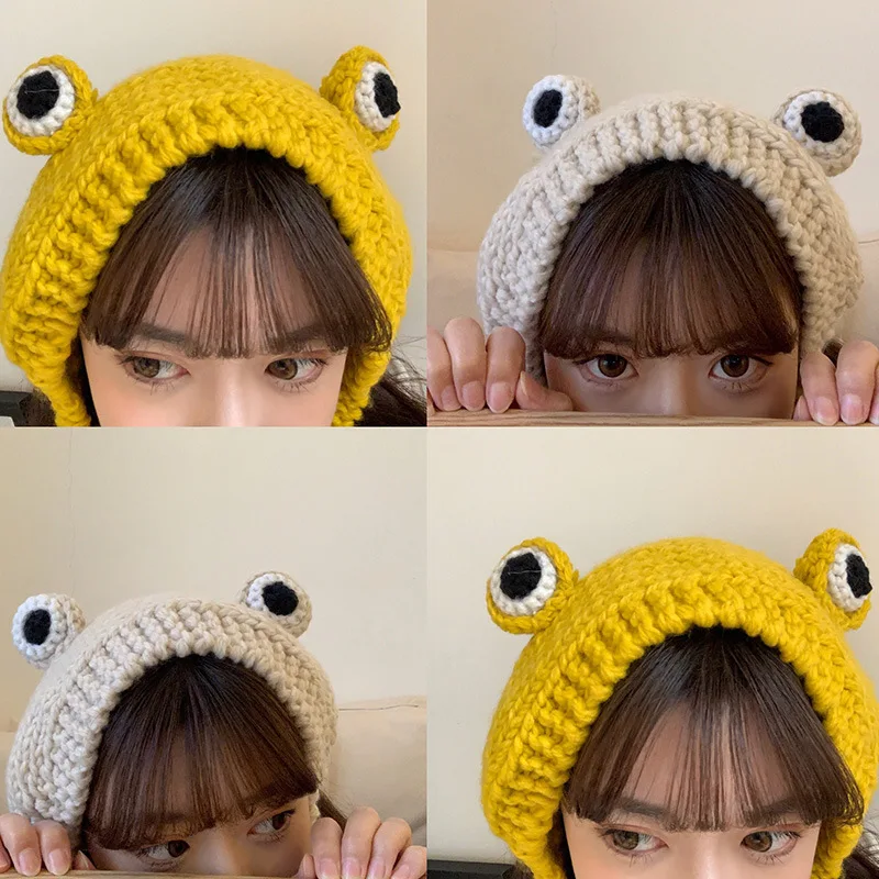 

2020 Frog Hat Winter Women's Beanie Skullies Knitted Hat Warm Earflap Cute Hip Hop Men Beany Female Cap Christmas Gift MZ038