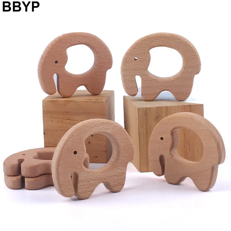 2-10 Uds haya elefante de madera Natural de madera hecho a mano juguete de madera DIY personalizado colgante ecol&oacute;gico mordedor seguro para beb&eacute;s Juguetes-0