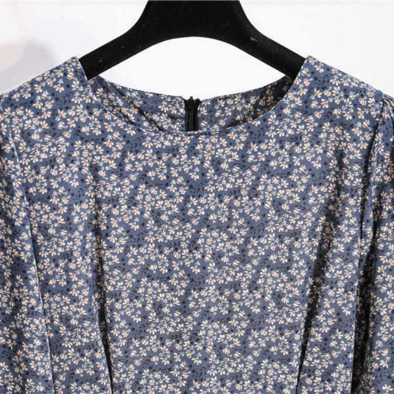 

Lady Spring and Autumn Chiffon PrintEd Dress 2021 Real-SleeveD ShredDed FlowerS Waist Elegant Long Dress