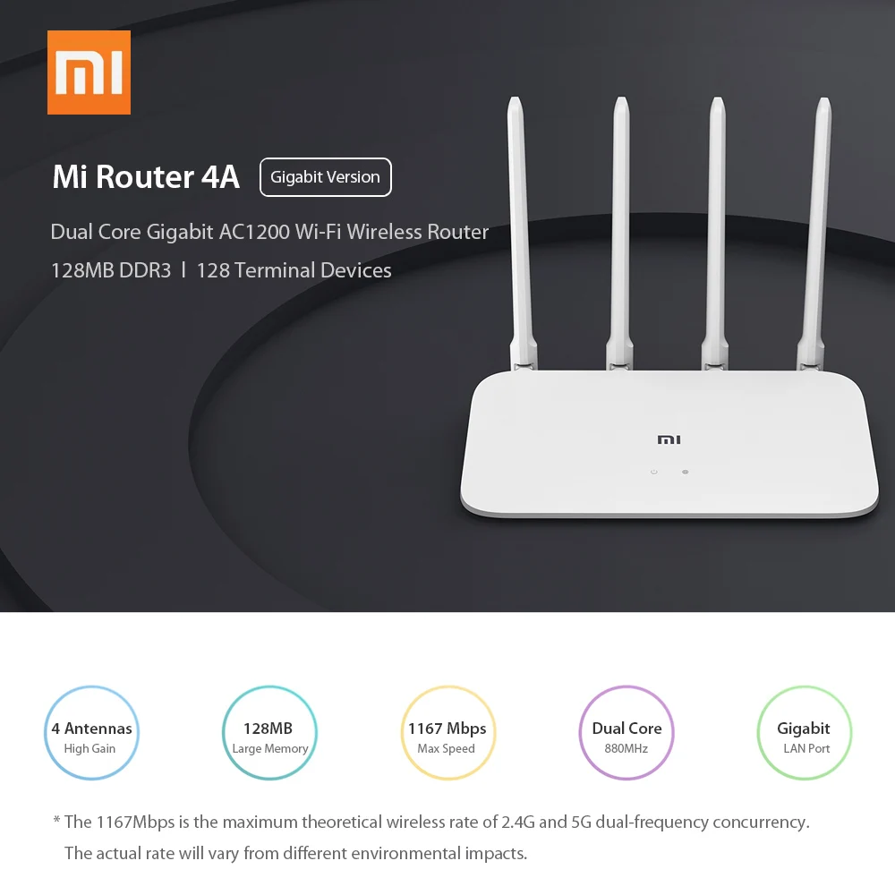 Xiaomi Mi маршрутизатор 4А гигабитная версия 2 4 ГГц 5 WiFi 1167 Мбит/с повторитель 128 Мб DDR3 с