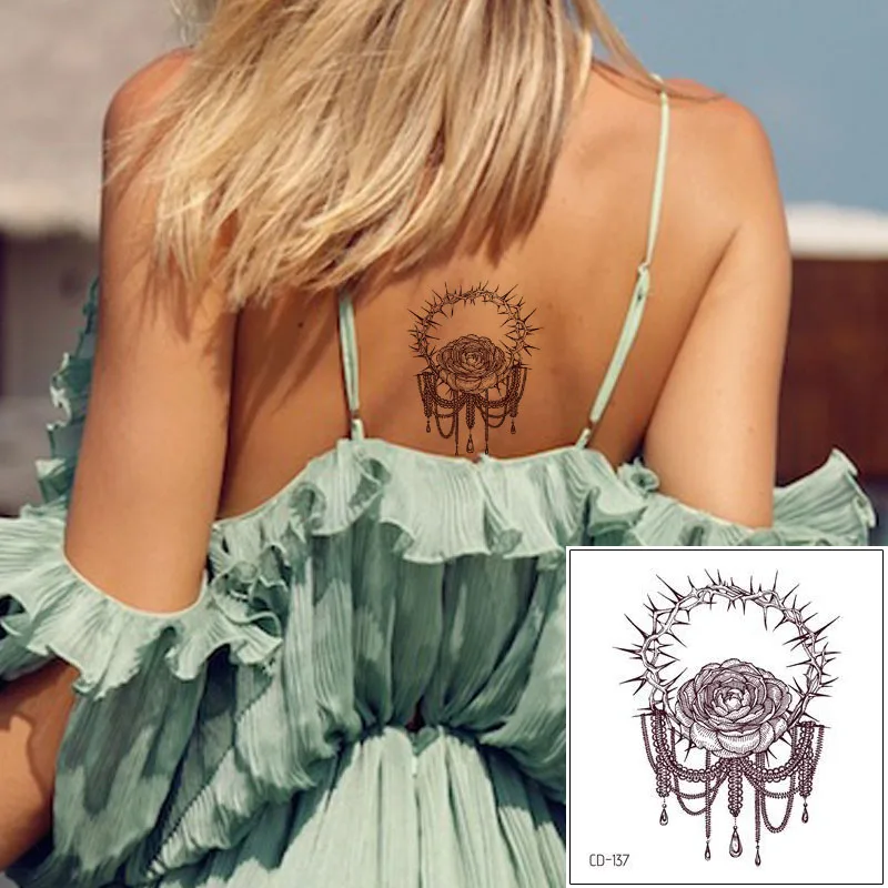 Временная татуировка наклейка коричневый цветок шип ювелирные изделия подвеска