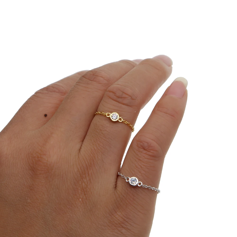 Женское кольцо цепочка с фианитом цвет золото и серебро|ring for|rings for girlschain ring |