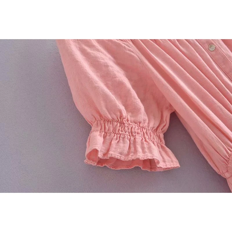 

2021 Women Fashion Solid Single Breasted Midi Shirt Dress Short Sleeve Ruffled Slash Neck Vintage Female Dresses