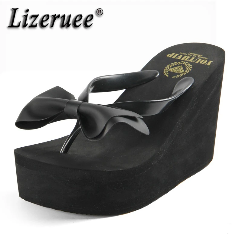 Шлепанцы женские на высоком каблуке летние сандалии из ЭВА с бантом однотонные