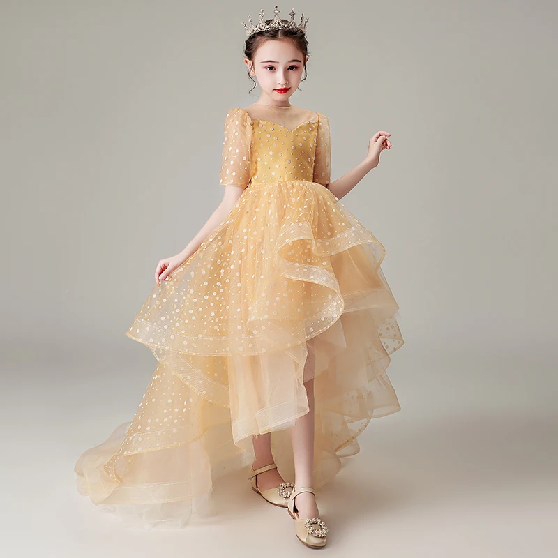 

Роскошные оранжевые платья для девочек, держащих букет невесты иллюзия с О-образным вырезом средней длины платье принцессы со складками мн...