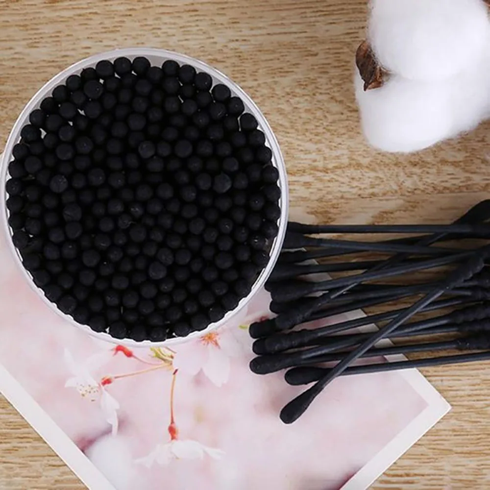 Одноразовые ватные тампоны 200 шт./упак. чистка ушей черные спиральные палочки