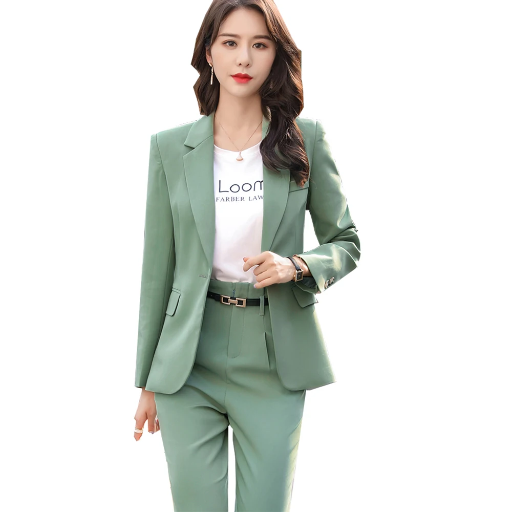 

Green Pink Blue Women Formal Blazer and Pant Suit Ladies S-4XL Business Two Pieces Set for Spring Fall Office Work Wear