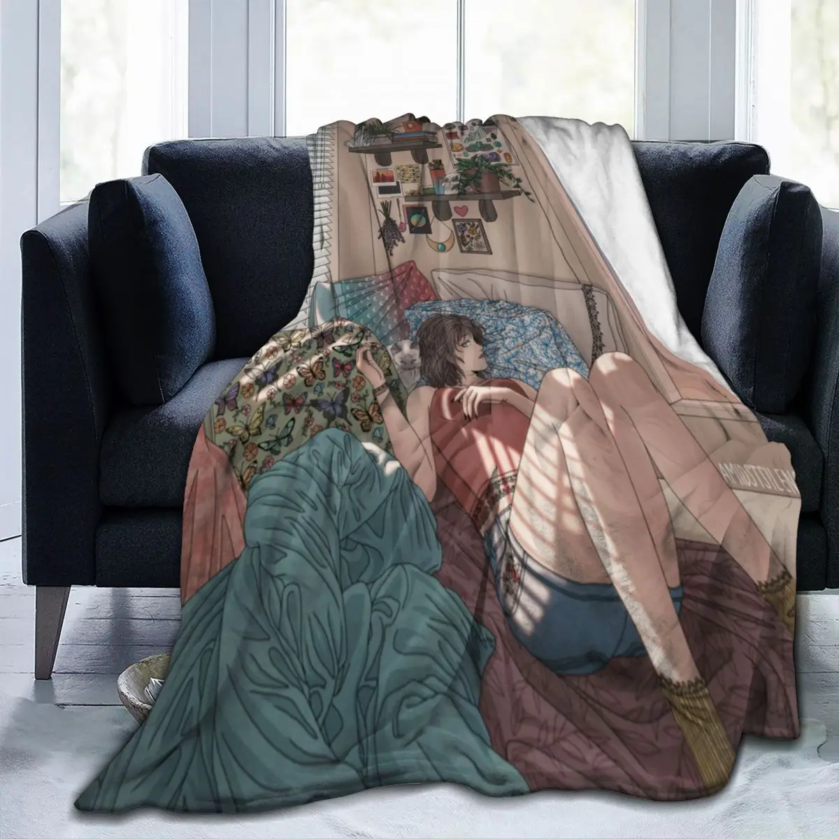 

Home Decorative Golden Hour Cartoon Girl Throw Blanket Gifts For Christmas Soft Micro Flannel Fleece Blankets