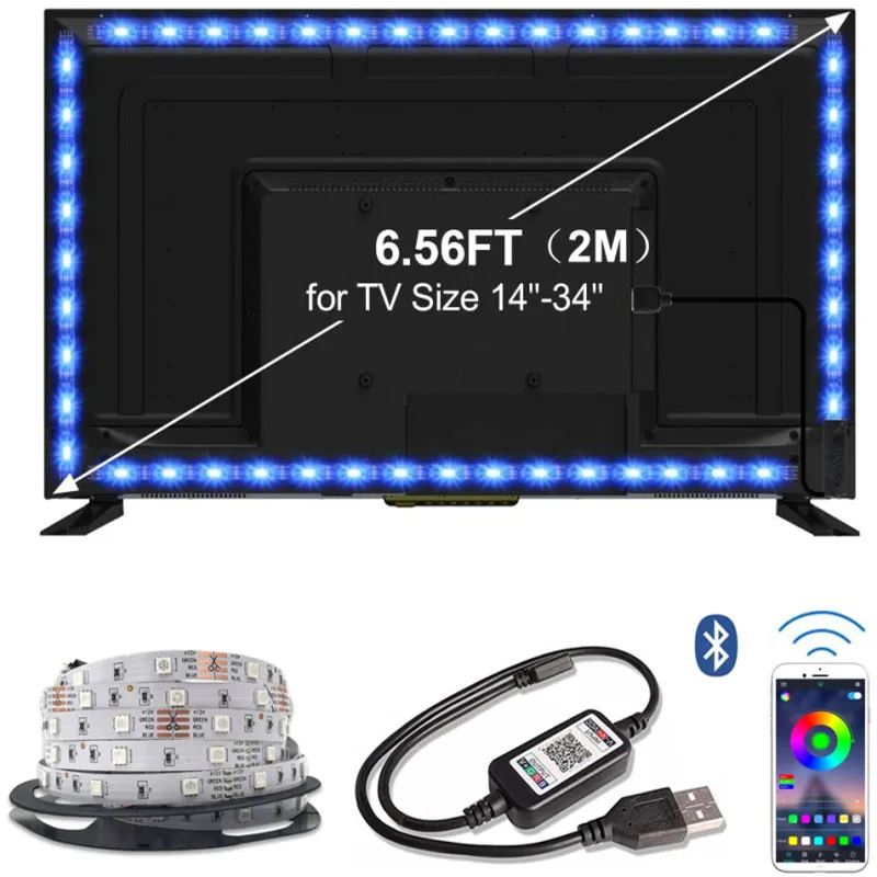 

1/ 2/5M RGB LED Strip Light Bluetooth-compatible TV Backlight Strips Lights Remote Color Changing Lights TV Desktop Decoration