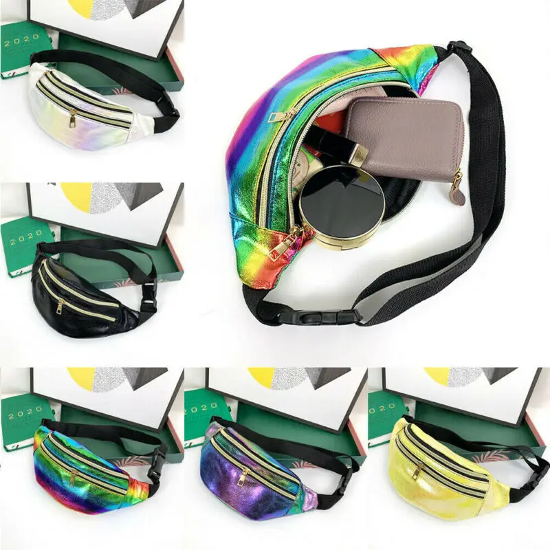 New Fashion Women Ladies Waist Bag Laser Fanny Pack Running Zip Belt Money Pouch Travel Holiday Black White Yellow Purple | Багаж и сумки