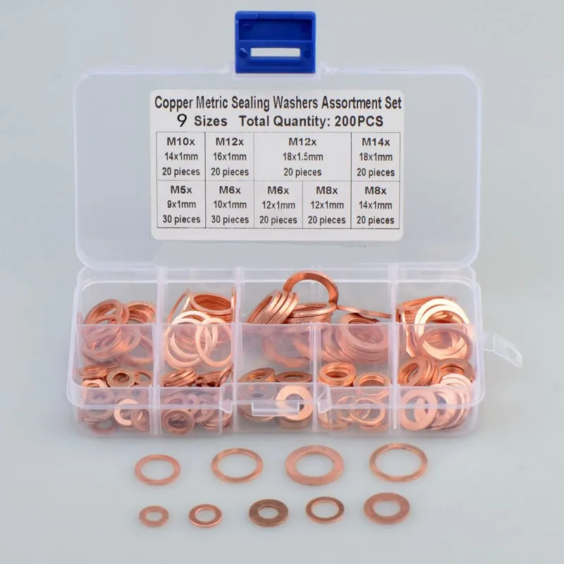 Медное уплотнение/уплотнение плоская шайба набор медных шайб 200 шт. |