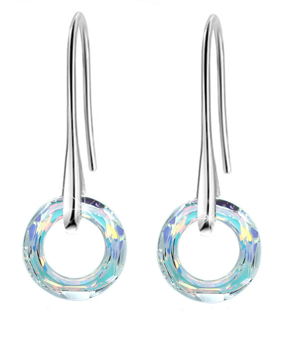 Серьги-подвески женские серебристого цвета круглые с кристаллами ручной работы |