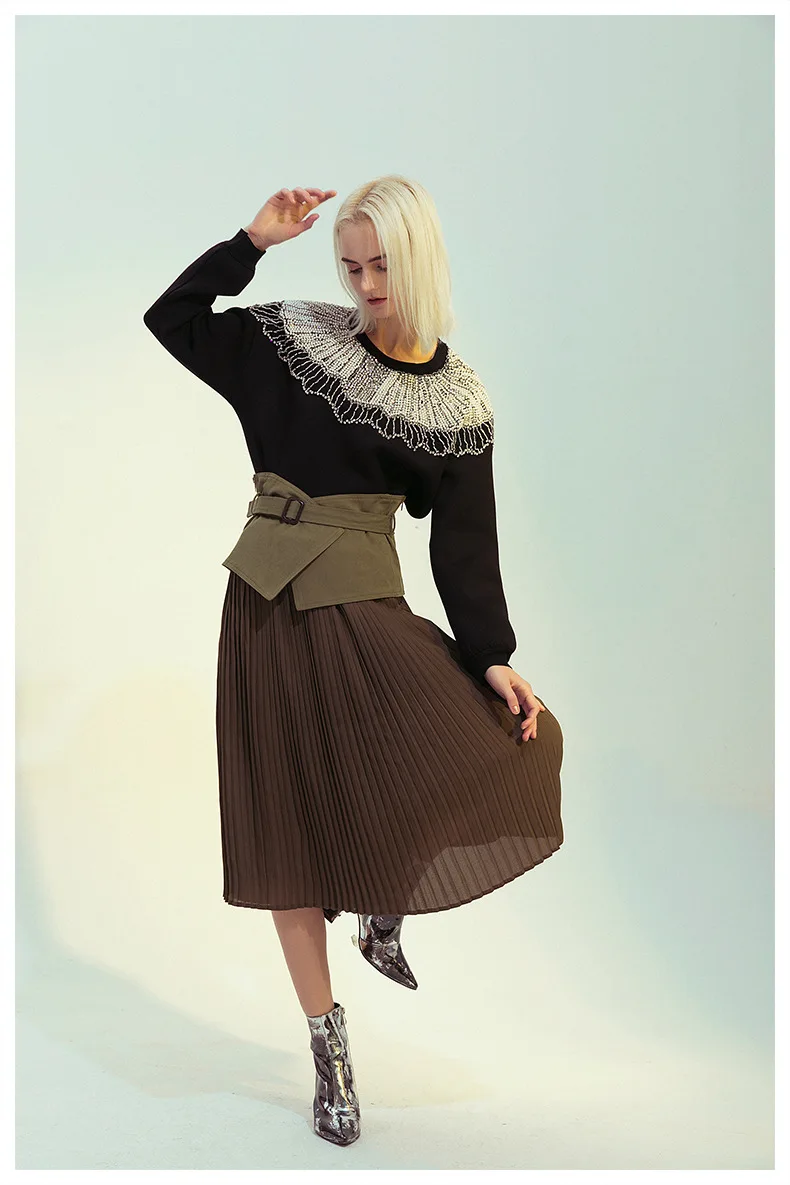

MSXU high quality 100% cotton long sleeve sweater handmade nailed beaded round neck cashmere sweater pullover shirts