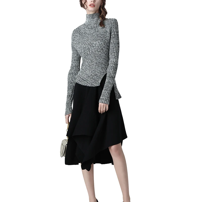 

Fashion Women Winter Wool Skirt High Waist Slim Asymmetry Pleated Midi Skirts Elegant Street wear Office Ladies Casual Bottoms
