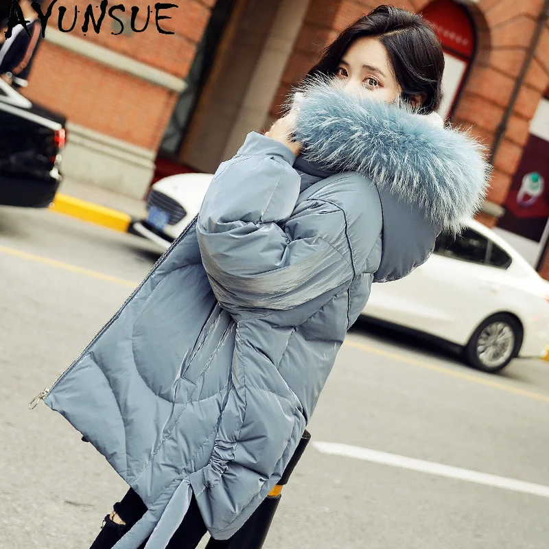 AYUNSUE Women's Down Jacket Warm Coat Female Winter Parkas 90% White Duck Down Jackets Raccoon Dog Fur Collar 2020 Abrigo Mujer