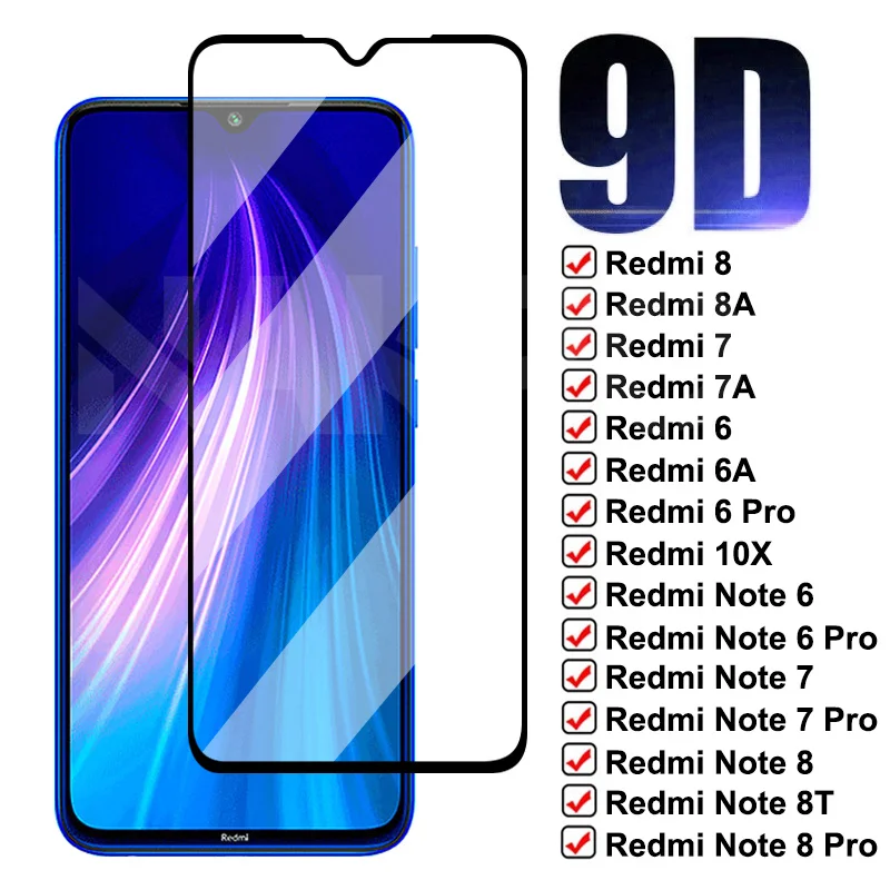 9D Защитное стекло для Xiaomi Redmi Note 8T 8 7 6 Pro закаленное защитное экрана 8A 7A 6A K20 K30