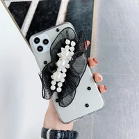 flash diamond lace pearl phone case for iphone 11 pro x xs max xr 7 8 plus se 2020 cute transparent protective case new