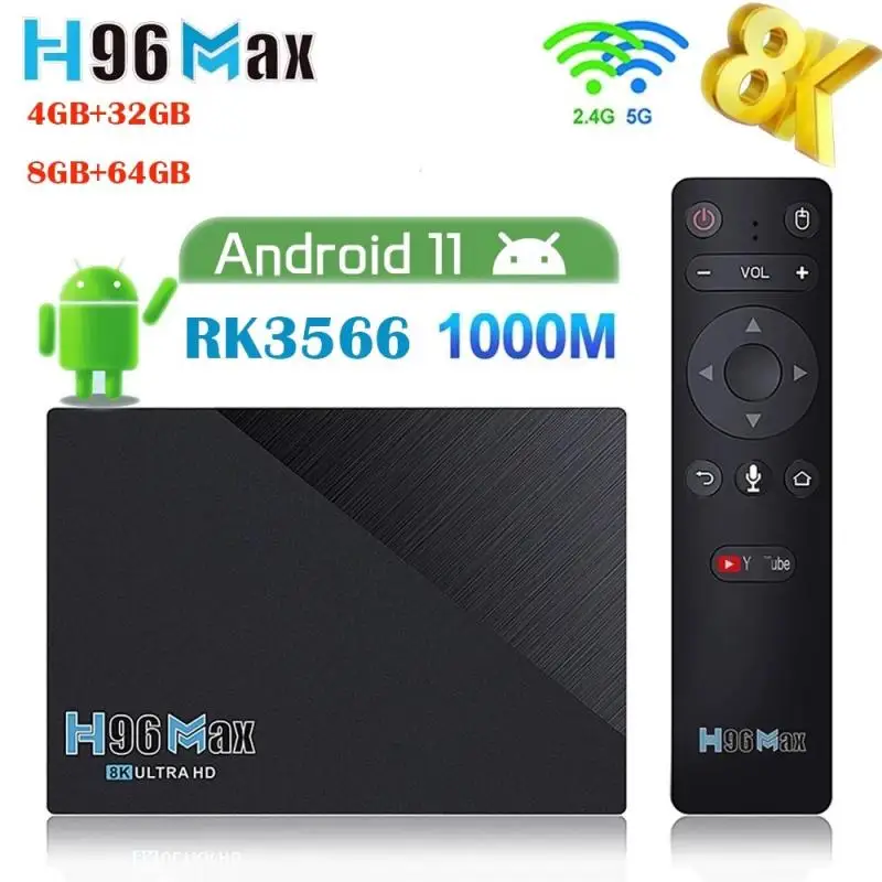

H96 MAX RK3566 Smart TV Box Android 11 8GB RAM 64GB 4GB RAM 32GB Support 1080p 8K 24fps Google Play Youtube H96Max Media Player
