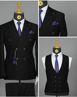 jeltonewin black double breasted wedding tuxedos groom mens suits jacketvestpants groomsmen formal suits costume homme