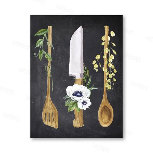 Кухонная меловая вывеска постер печать акварельная посуда Деревенская кухня