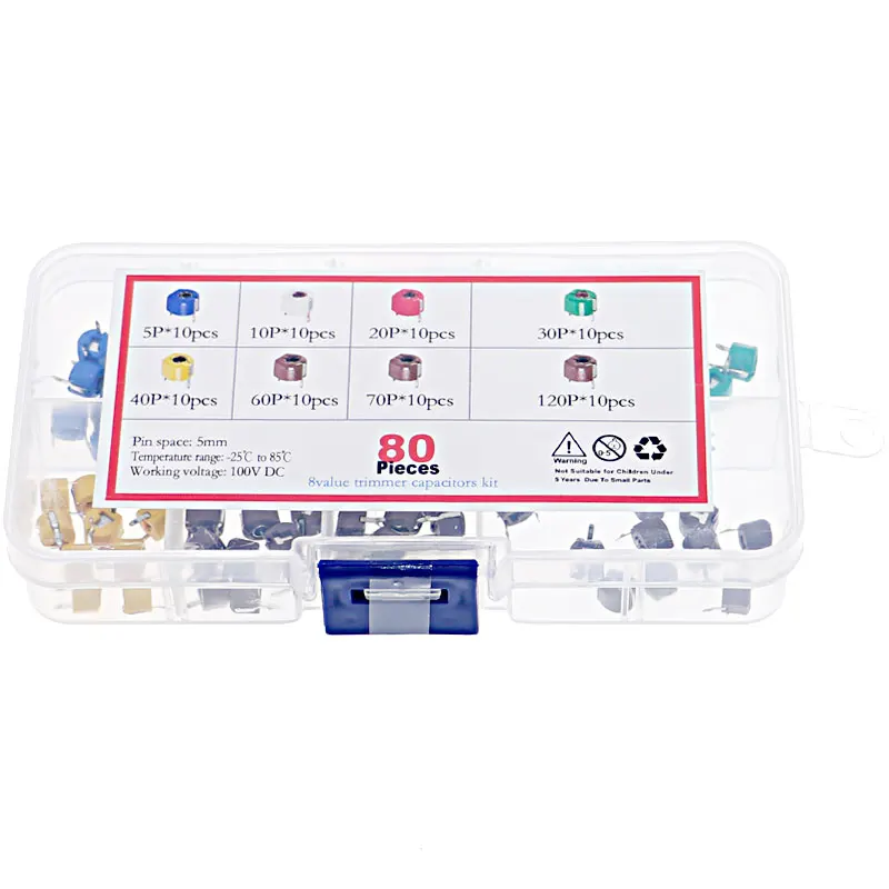 

80Pcs 8value 6mm 5/10/30/60/120P Adjustable Capacitor Variable Capacitor Kit set
