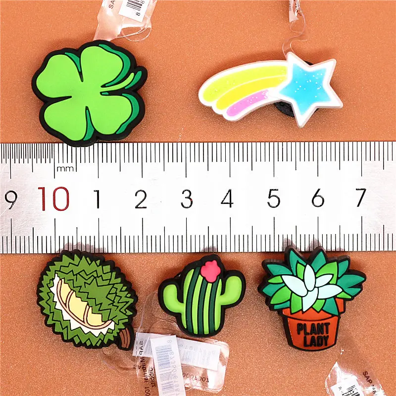 Single Sale Original Shoe Decoration Cute Cactus Clover Meteor Durian PVC Shoe Charms Accessories for Croc Buckle Jibz Kids Gift
