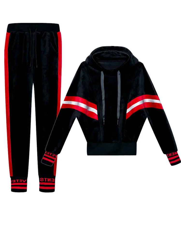 Вельветовые спортивные толстовки большого размера плюс костюмы женские с