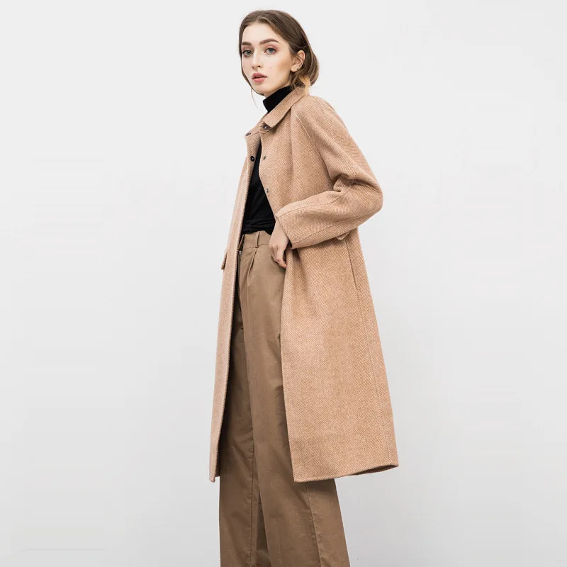 Женское зимнее пальто кофейная двухсторонняя шерстяная кашемировая верхняя