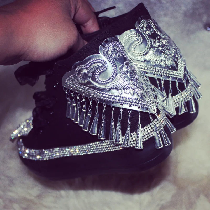 

New style tassel ring rhinestone platform canvas shoes tide brand casual shoes