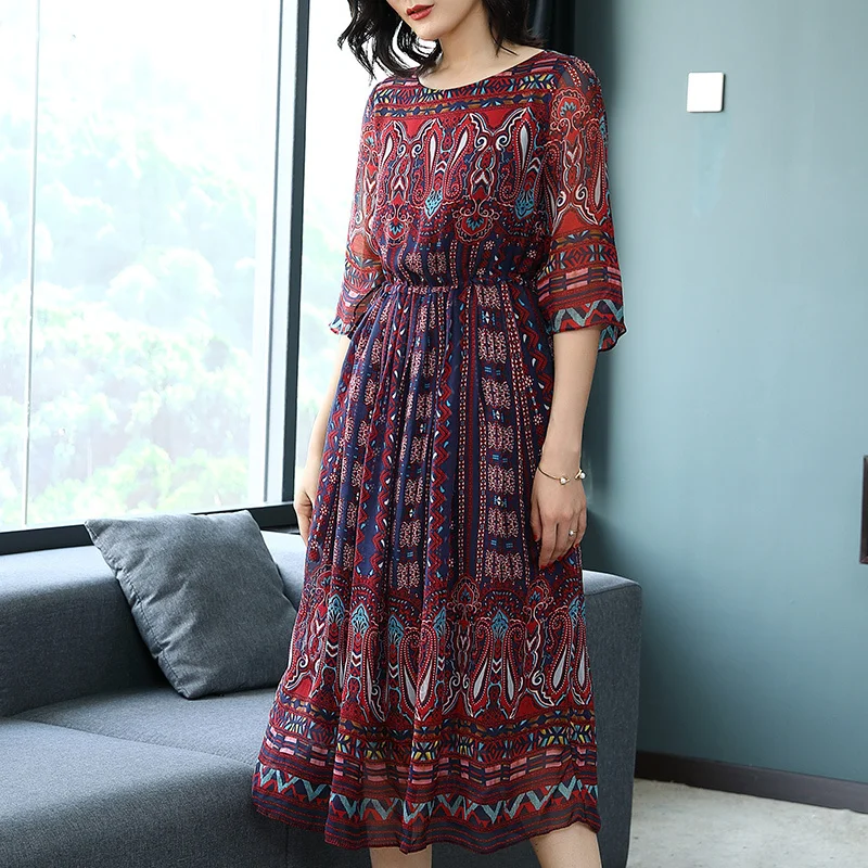 Весенне Летнее шелковое платье для женщин Длинные вечерние платья элегантные с