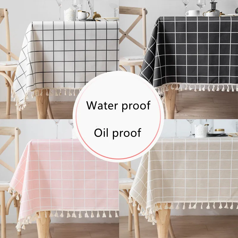 

Oil-proof And Waterproof Tablecloth Freshing Plaid Series Rectangular Table Cover With Tassel Home Decor