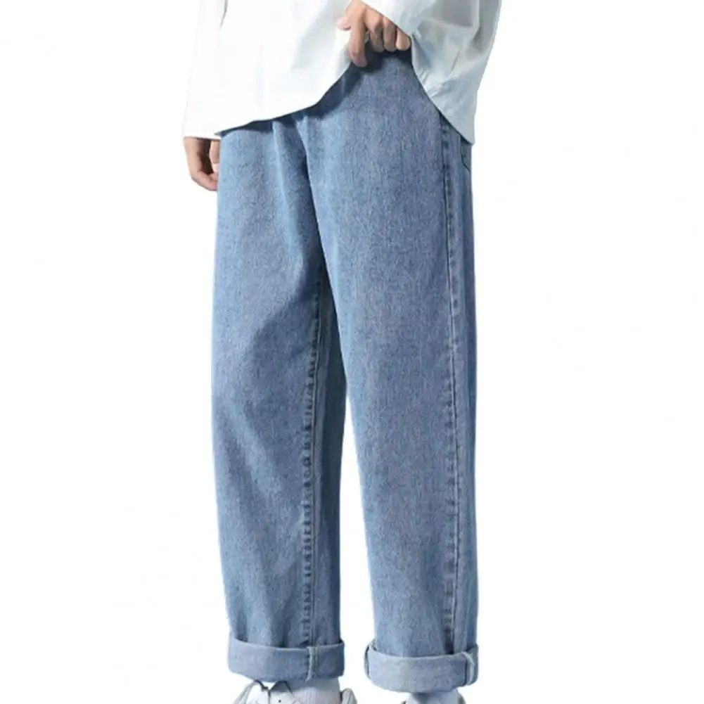 Прямые мужские джинсы с несколькими карманами, широкие брюки, однотонные джинсы, повседневные джинсы, уличная одежда